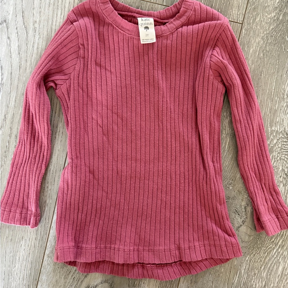 Kate Quinn Ribbed Long Sleeve Tee Fuchsia- 2T
